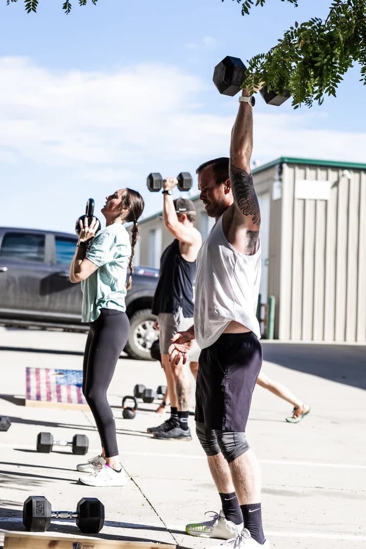 Kingdom CrossFit members training together outdoors in Berthoud, Colorado